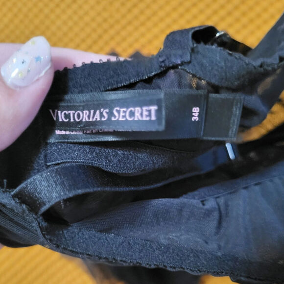 Victoria's Secret 34B Black Mesh Bow Rhinestone Corset Bustier Tulle Garter GUC - Picture 4 of 4